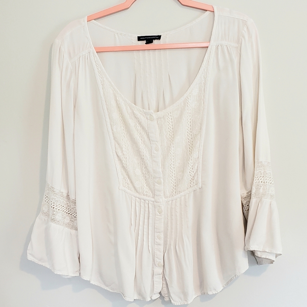 AMERICAN EAGLE OUTFITTERS CREAM BOHO TOP SZ XL